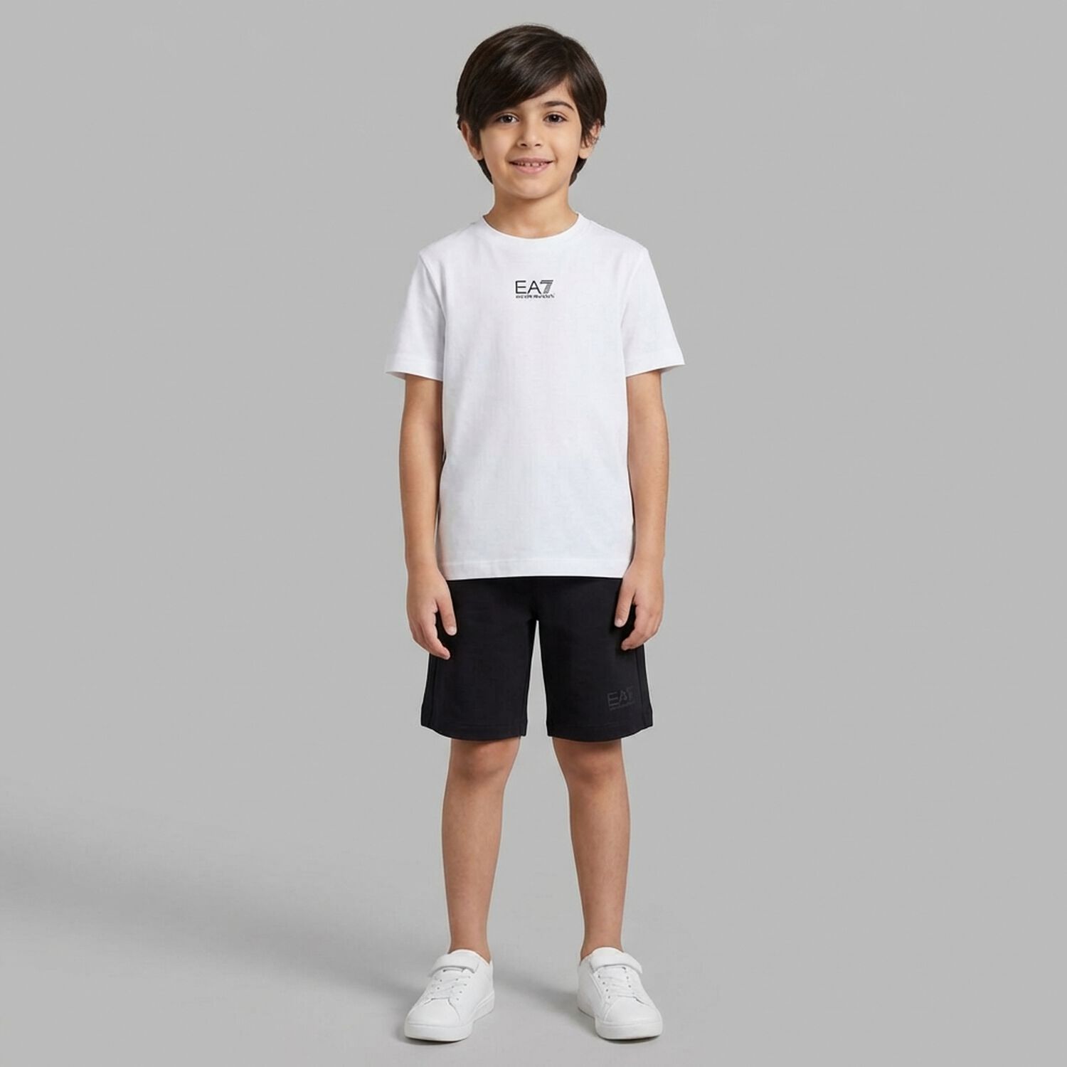 Boys White & Black Logo Shorts Set, 1, hi-res