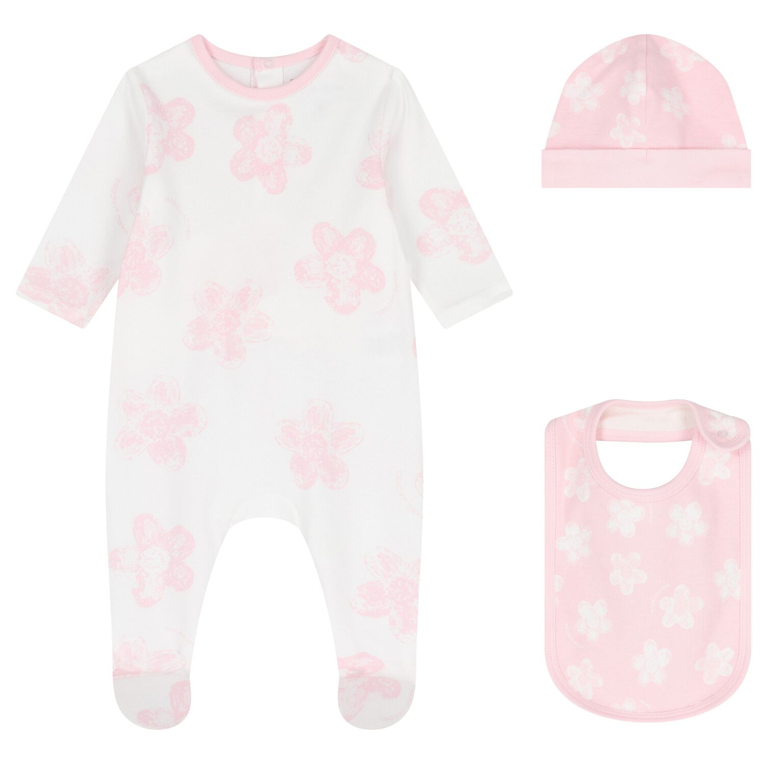 Baby Girls White & Pink Floral Babygrow Gift Set, 1, hi-res