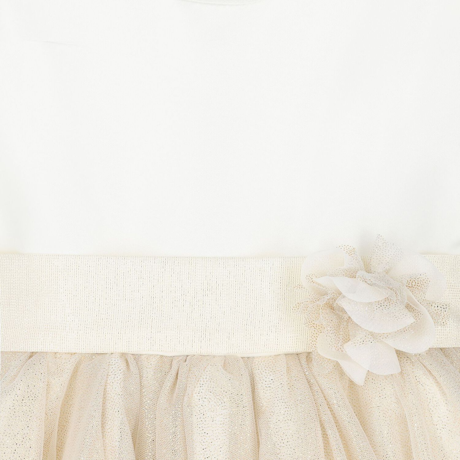Girls Ivory & Gold Tulle Dress, 1, hi-res