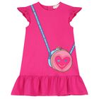 فستان بنات بشعار الحقيبة باللون الوردي, 1, hi-res