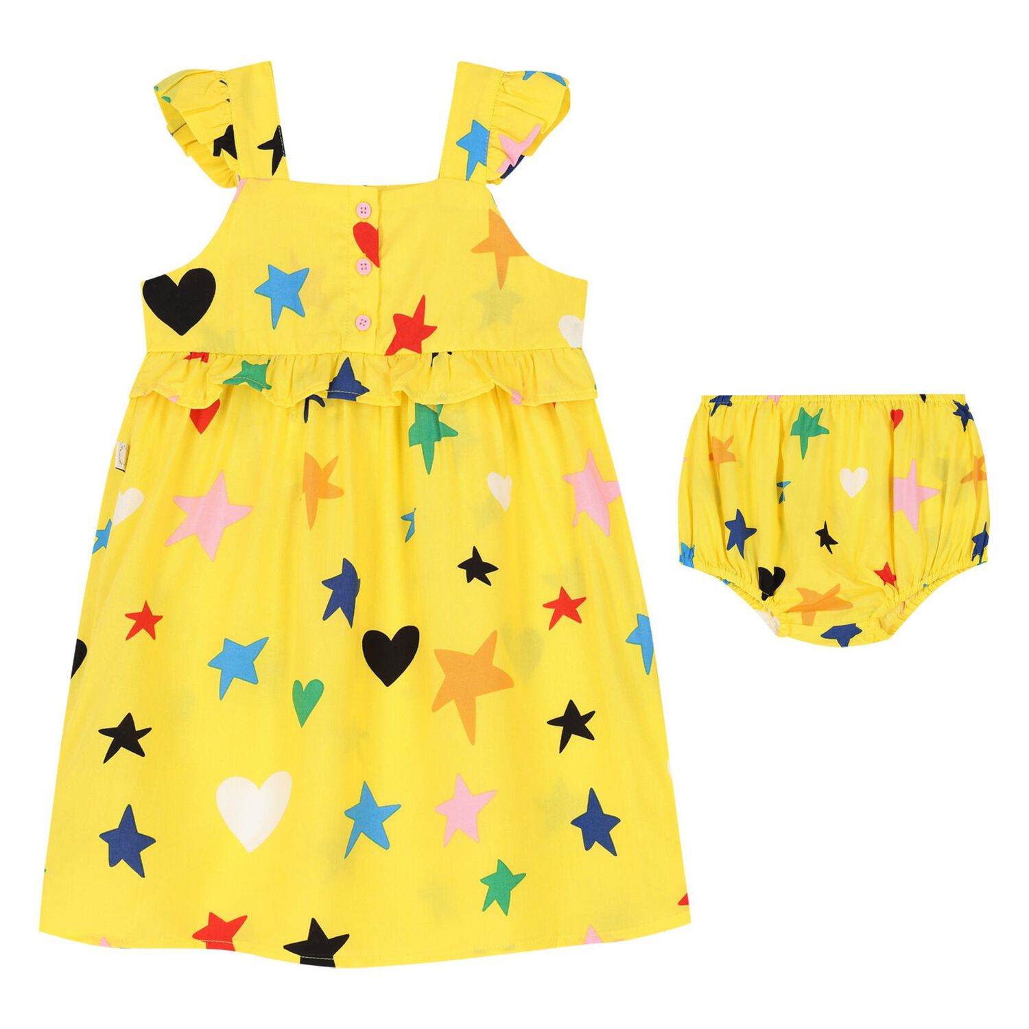 Younger Girls Yellow Cotton Star Print Dress Set, 1, hi-res