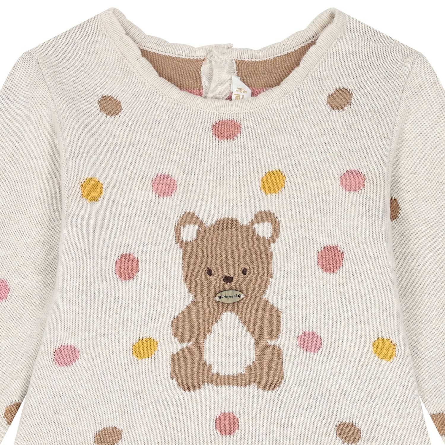  طقم فستان للبنات محبوك باللون البيج, 1, hi-res