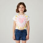Girls White Heart Sequin T-Shirt, 1, hi-res