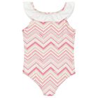Younger Girls Pink & White Zig Zag Swimsuit, 1, hi-res