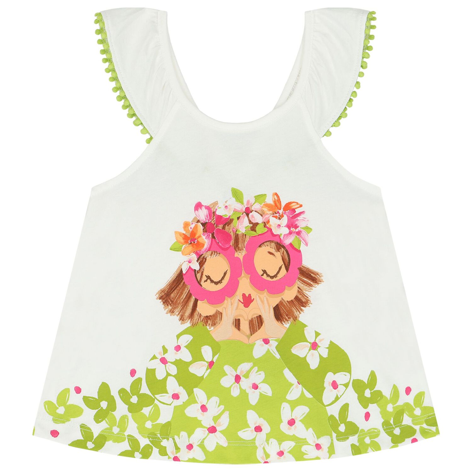 طقم بنات شورت باللون الأبيض والأخضر, 1, hi-res