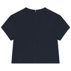 تيشيرت بنات بالشعار باللون الكحلى , 1, hi-res