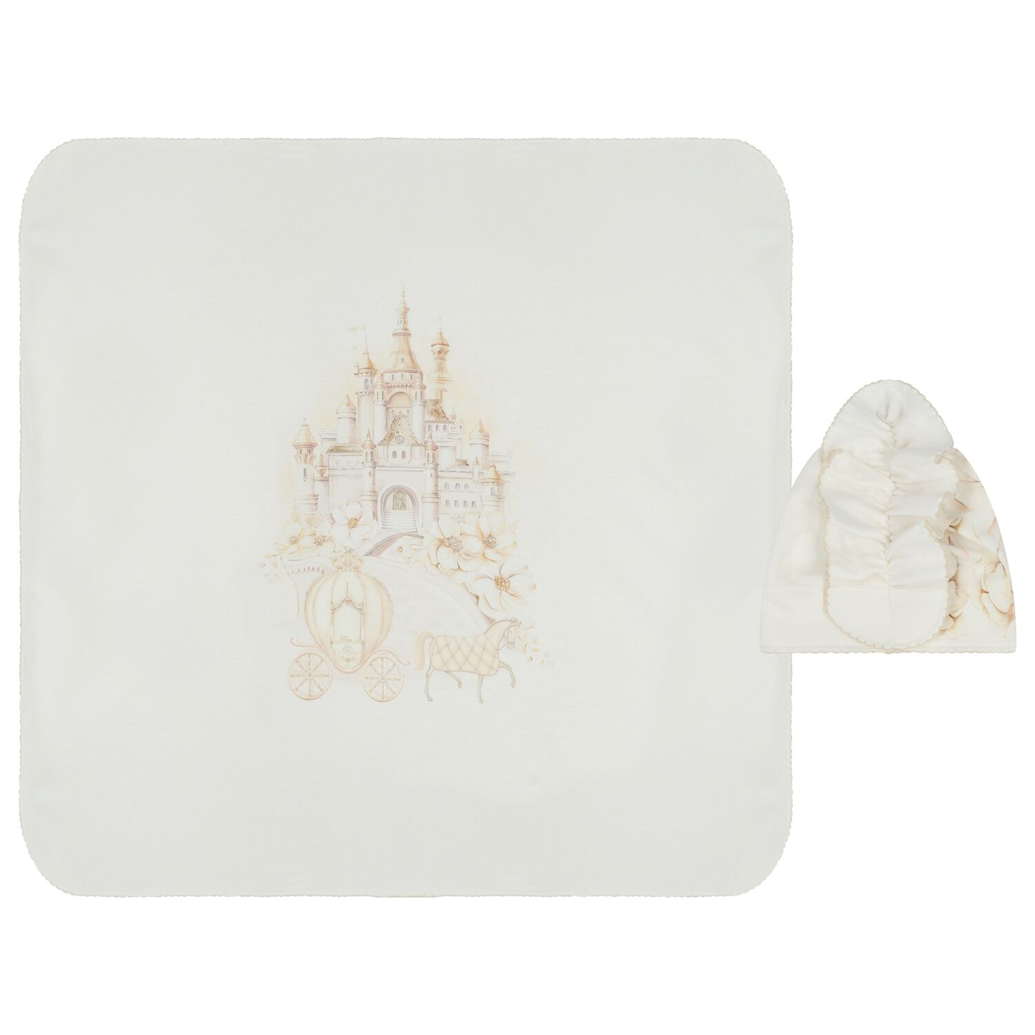 طقم بطانية و قبعة للبنات باللون العاجي, 1, hi-res