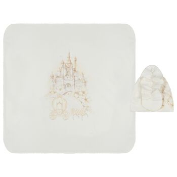 طقم بطانية و قبعة للبنات باللون العاجي