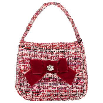 Girls Red Bow Tweed Handbag