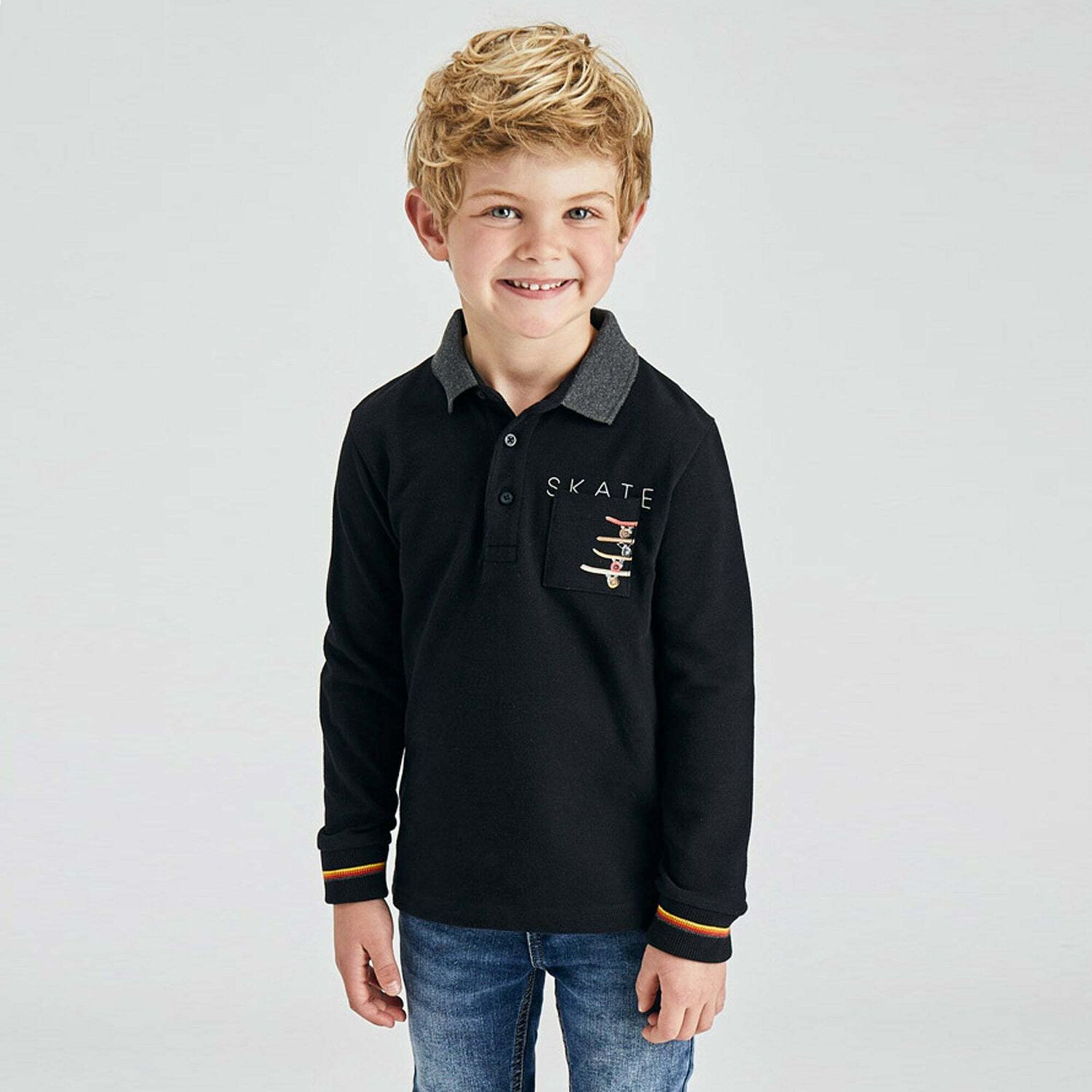 Boys Black Skateboards Polo Shirt, 1, hi-res