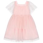 Girls Pink Tulle & Chiffon Dress, 2, hi-res