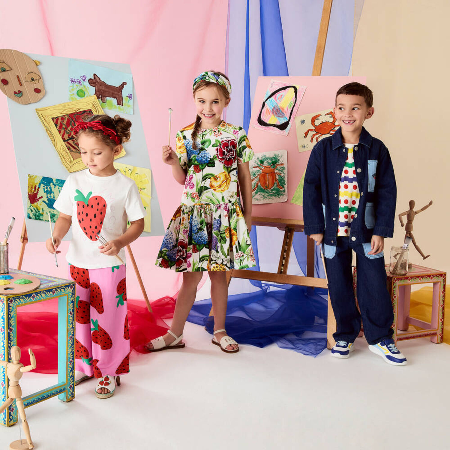 فستان بنات بطبعة الزهور باللون العاجي , 1, hi-res