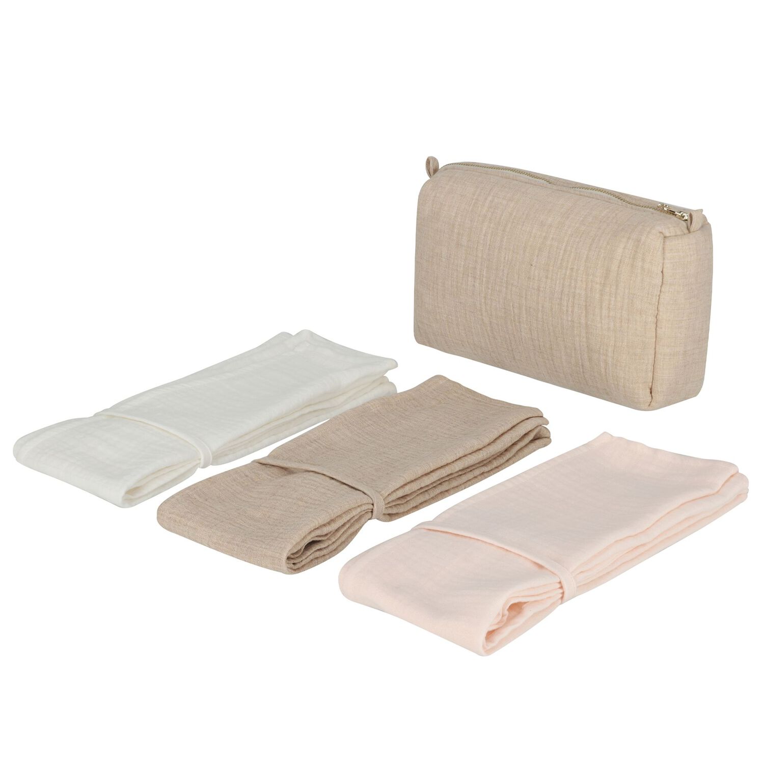 مجموعة هدايا من قماطات موسلين للبنات باللون الأبيض والوردي والبيج , 1, hi-res