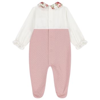Baby Girls Ivory & Pink Babygrow