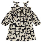 Girls Ivory & Black Logo Dress, 1, hi-res