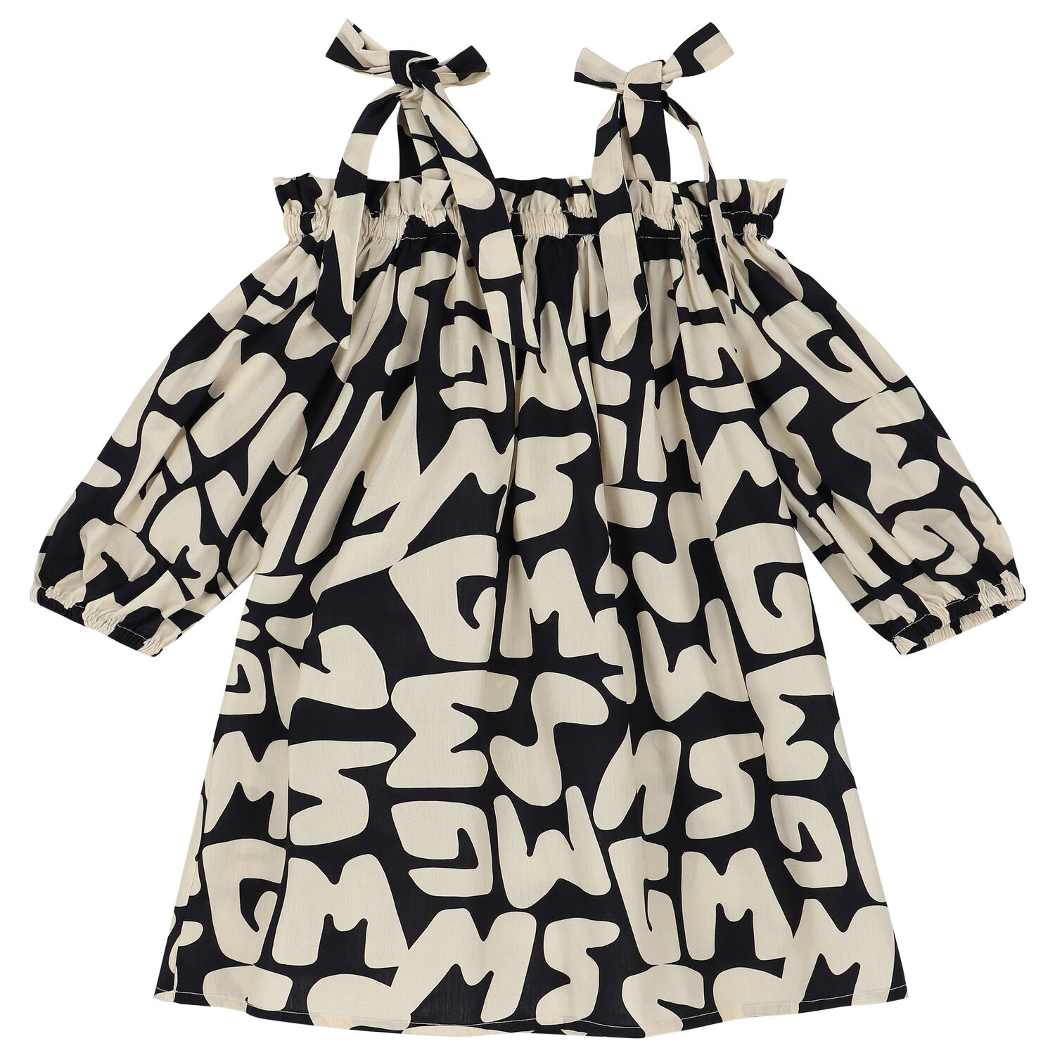 Girls Ivory & Black Logo Dress, 1, hi-res