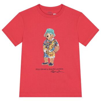 Boys Red Polo Bear Crew Neck T-Shirt