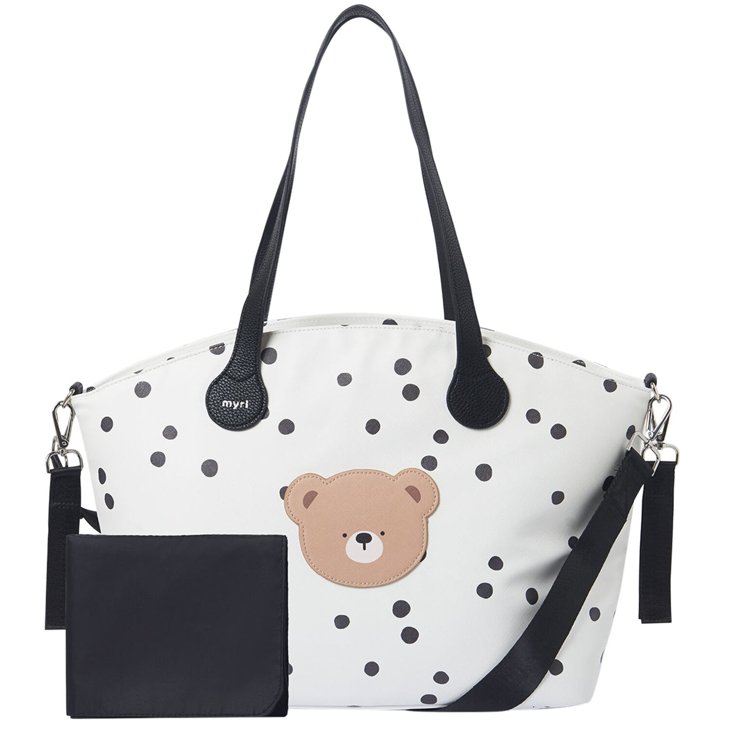 Ivory & Black Spotted Baby Changing Bag, 1, hi-res