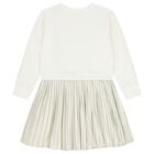 Girls Ivory & Gold Pleated Dress, 1, hi-res