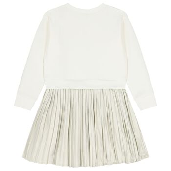 Girls Ivory & Gold Pleated Dress