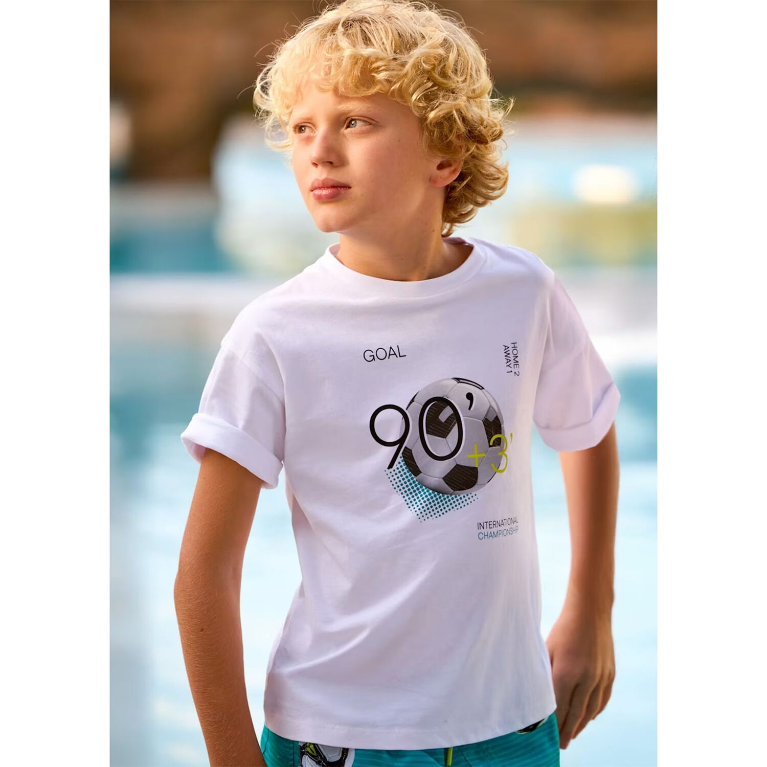 Boys White Football T-Shirt, 3, hi-res