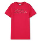 فستان بالشعار باللون الوردي للبنات , 1, hi-res