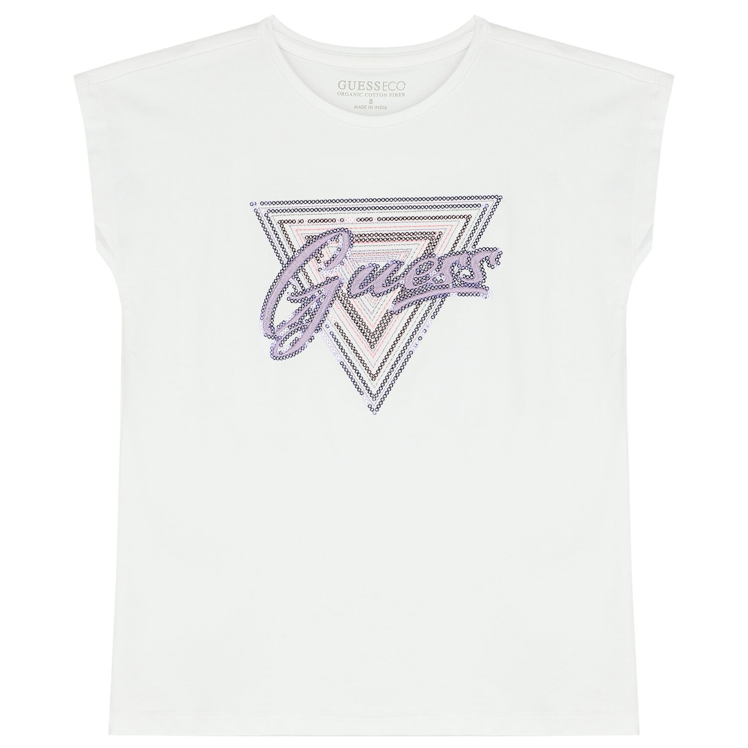 Girls White Sequined Logo T-Shirt, 1, hi-res