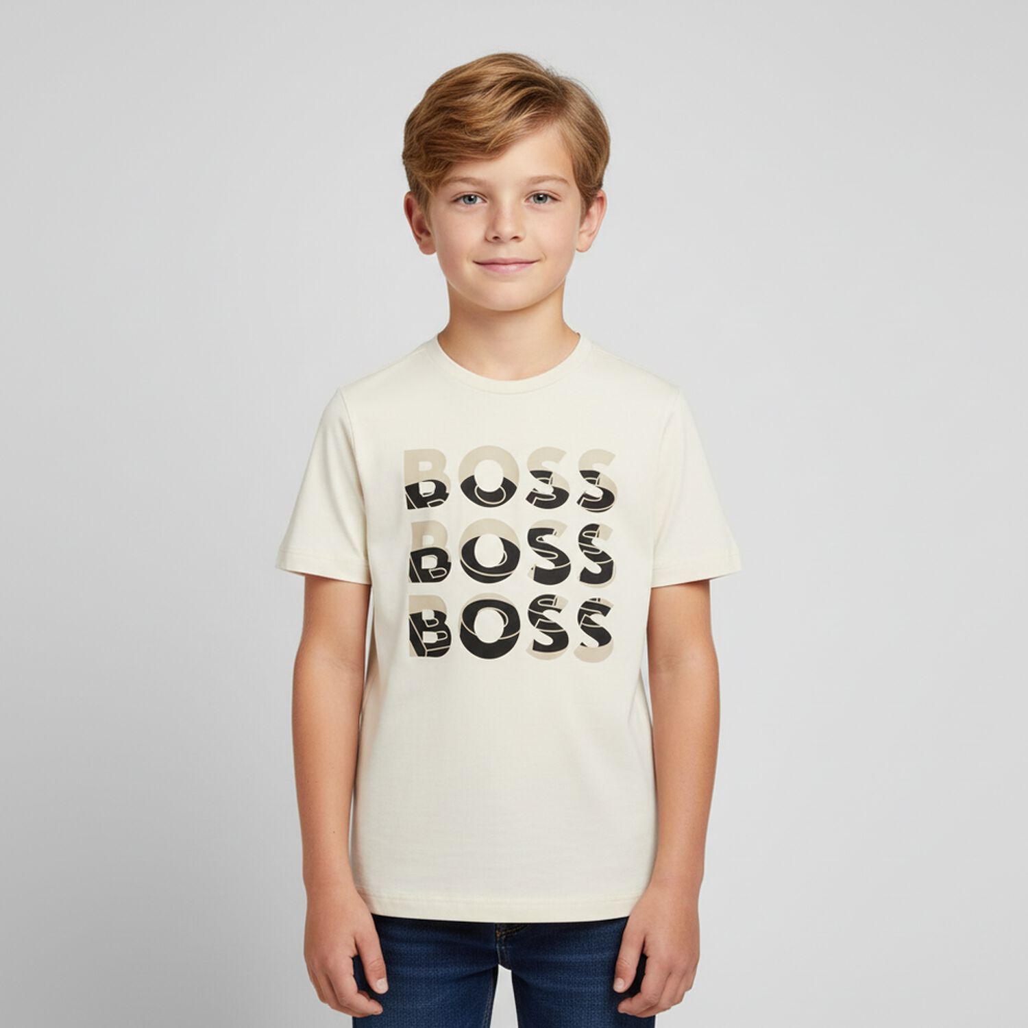Boys Beige Logo T-Shirt, 2, hi-res image number null