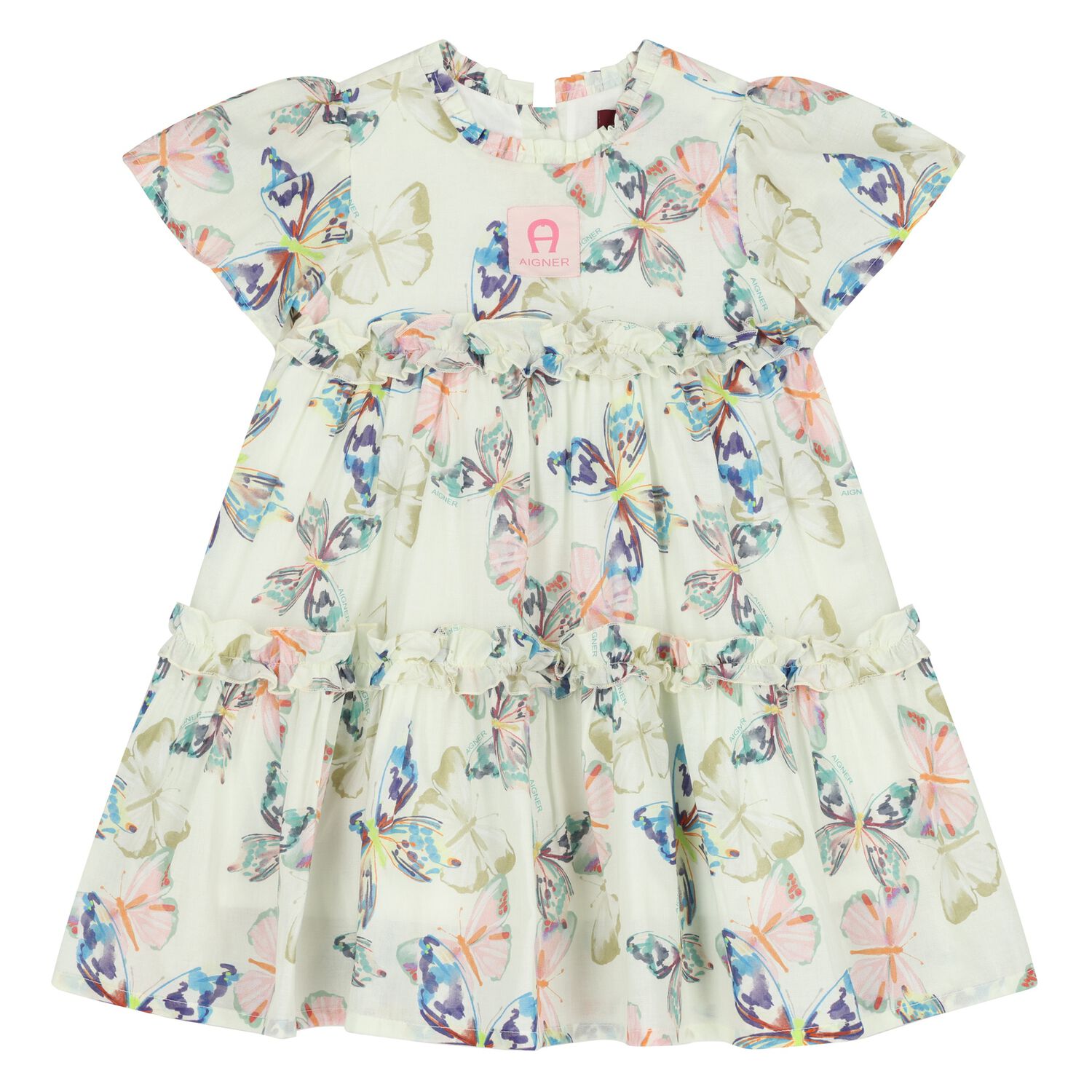 Younger Girls Ivory Butterflies Logo Dress, 1, hi-res