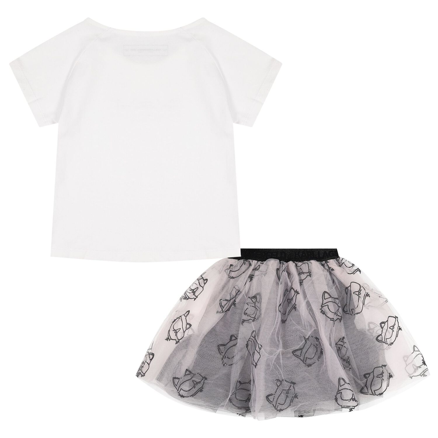 Girls White & Pink Tulle Choupette Skirt Set, 1, hi-res