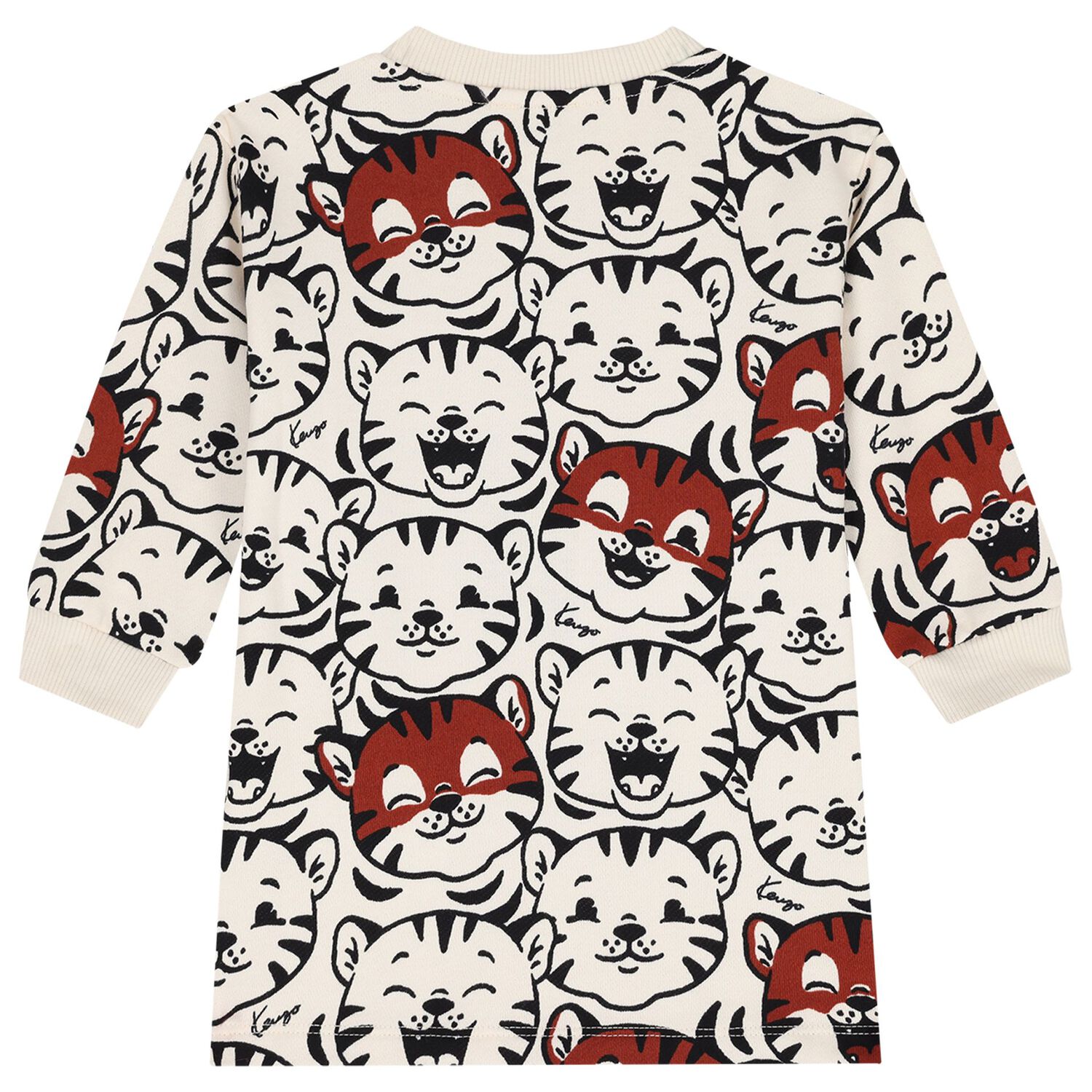 Younger Girls Beige Tiger Long Sleeve Dress, 1, hi-res