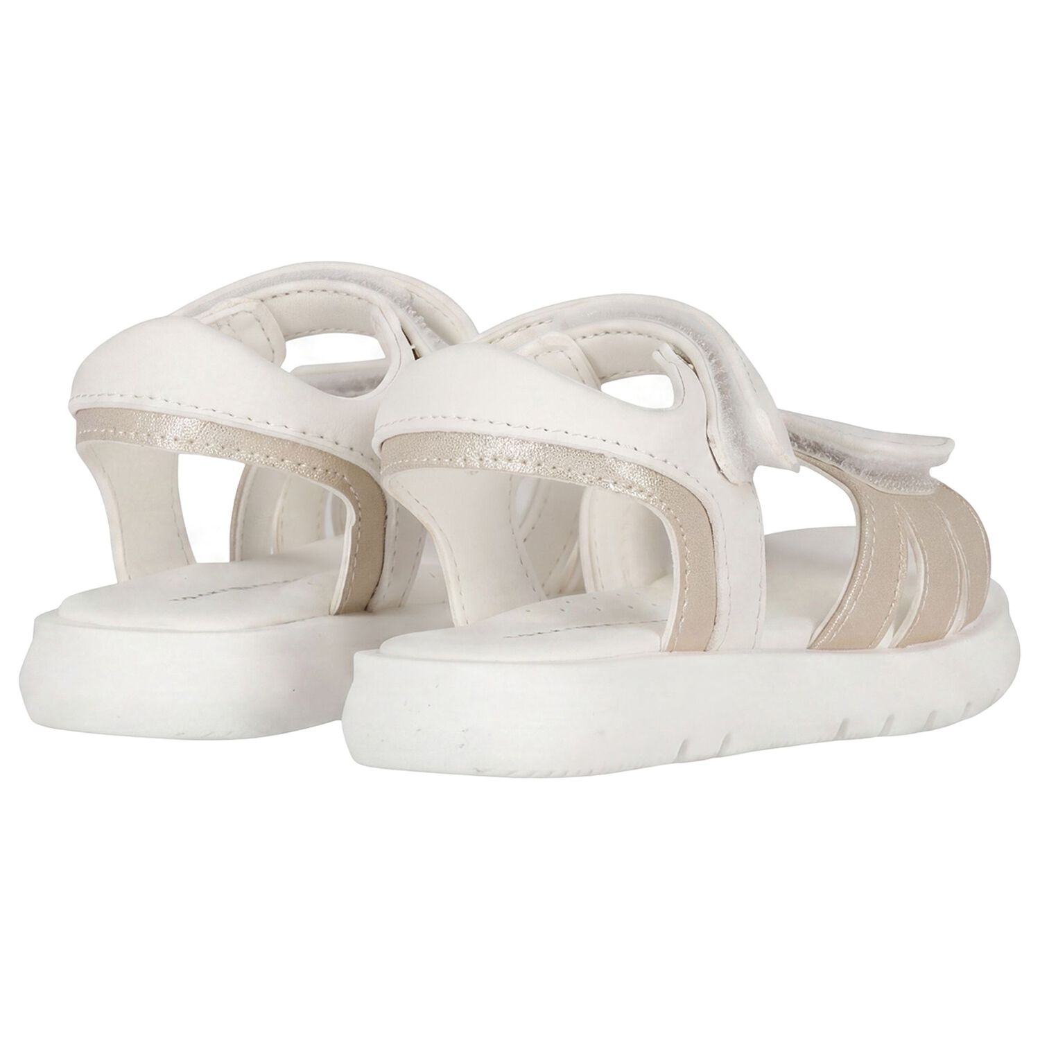 Girls White & Gold Logo Sandals, 2, hi-res