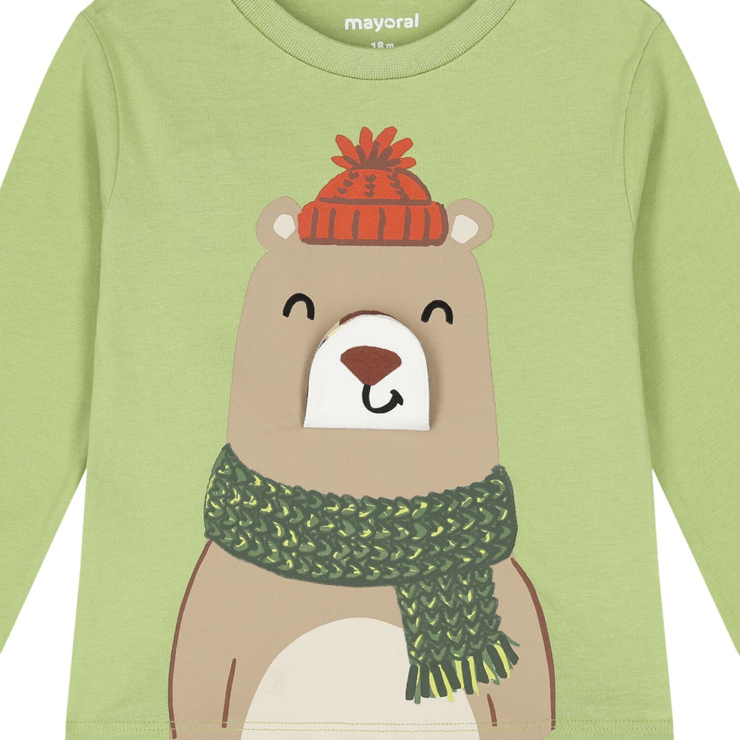 Younger Boys Green Bear Long Sleeve Top, 1, hi-res