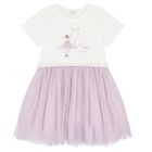 Girls White & Purple Logo Tulle Dress, 1, hi-res