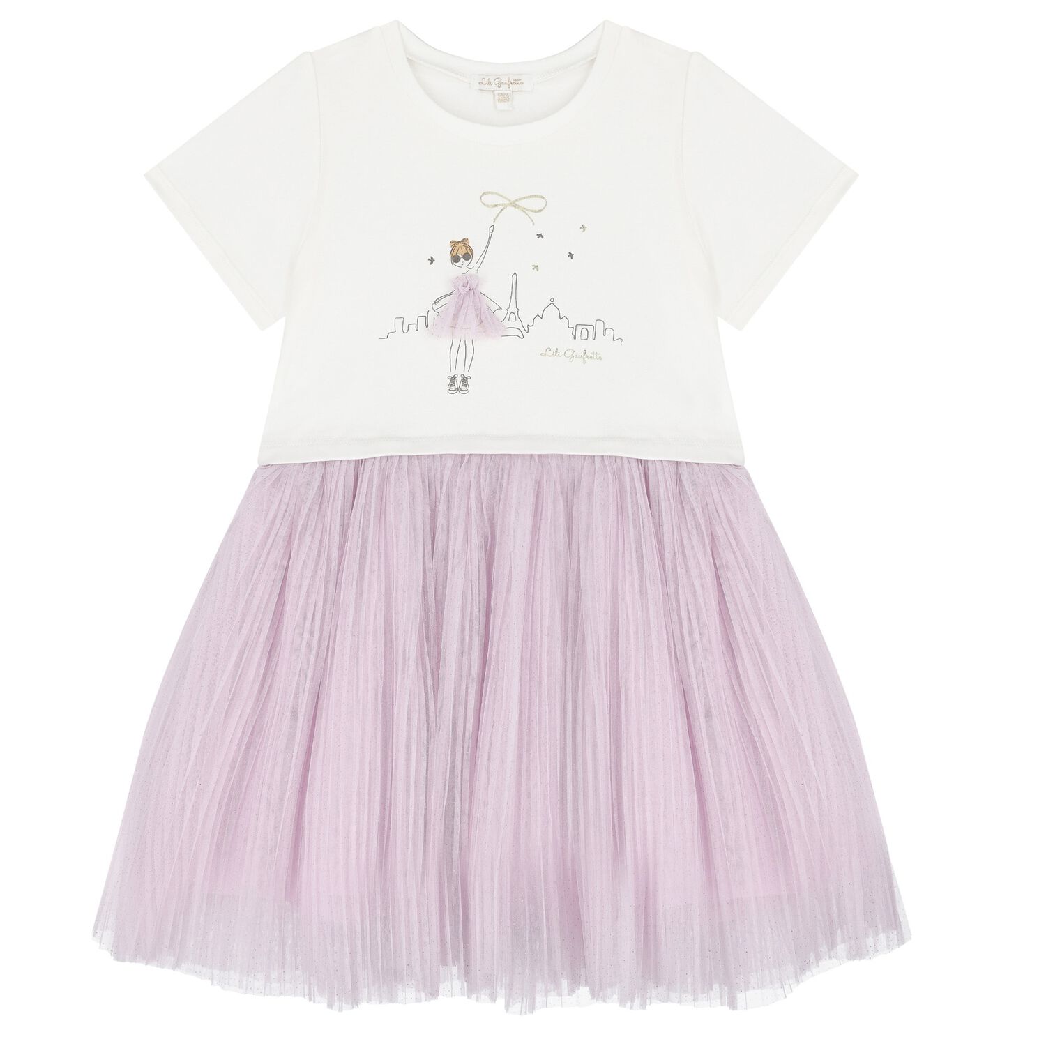 Girls White & Purple Logo Tulle Dress, 1, hi-res image number null
