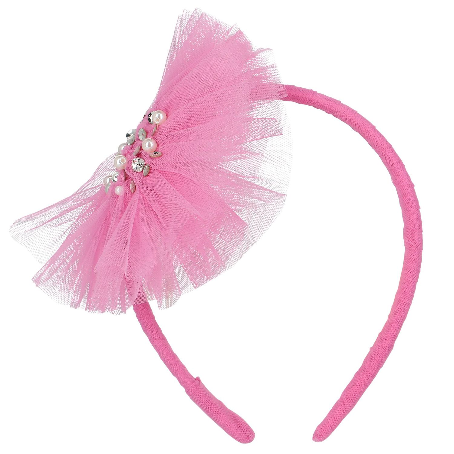 Girls Pink Tulle Headband, 1, hi-res