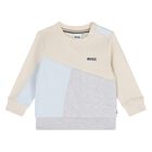 Younger Boys Beige, Grey & Blue Logo Sweatshirt, 1, hi-res