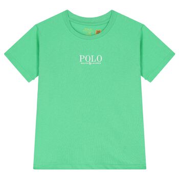 Boys Green Cotton Polo Logo T-Shirt