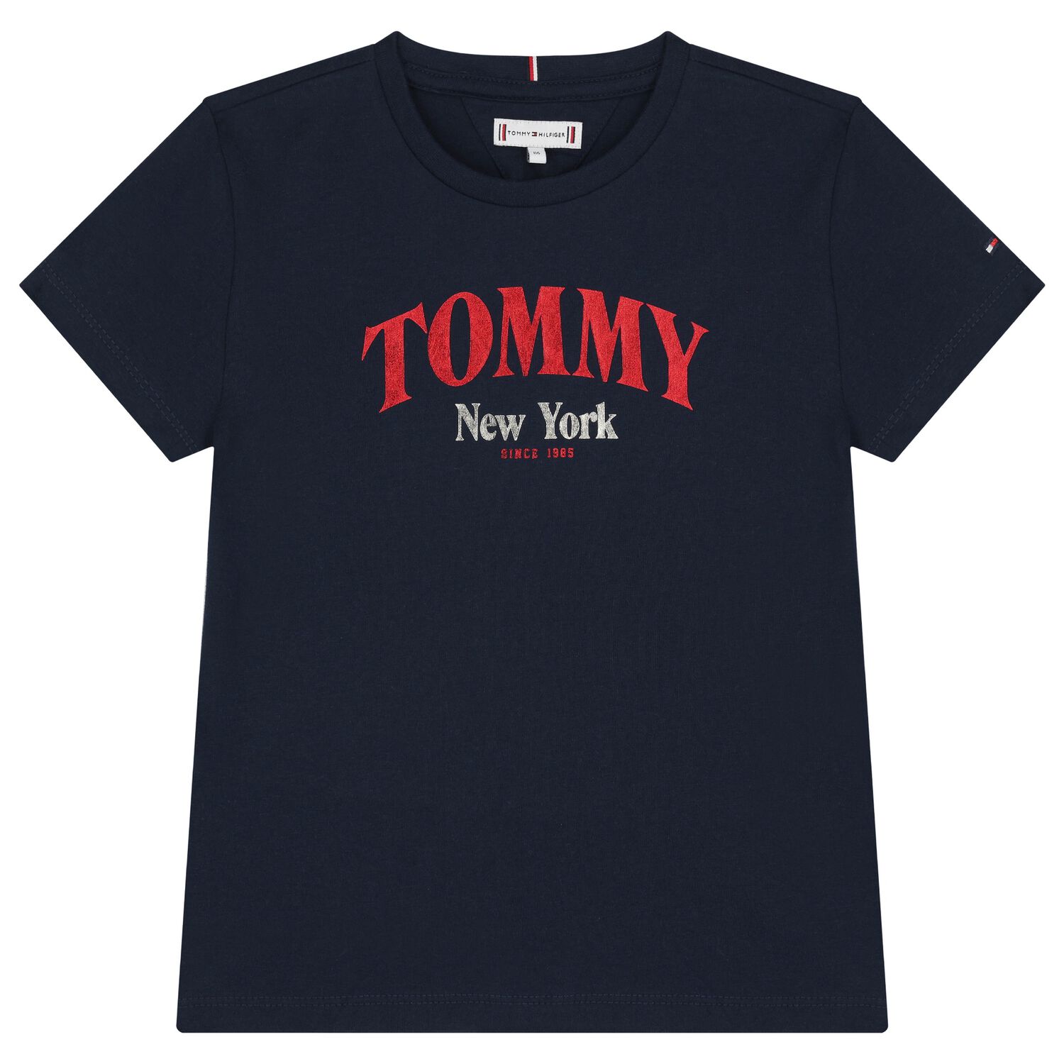 تيشيرت بنات بالشعار باللون الأزرق, 1, hi-res