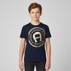 Boys Navy Blue & Gold Logo T-Shirt, 3, hi-res