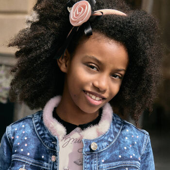 Girls Pink Velvet Rose & Bow Headband