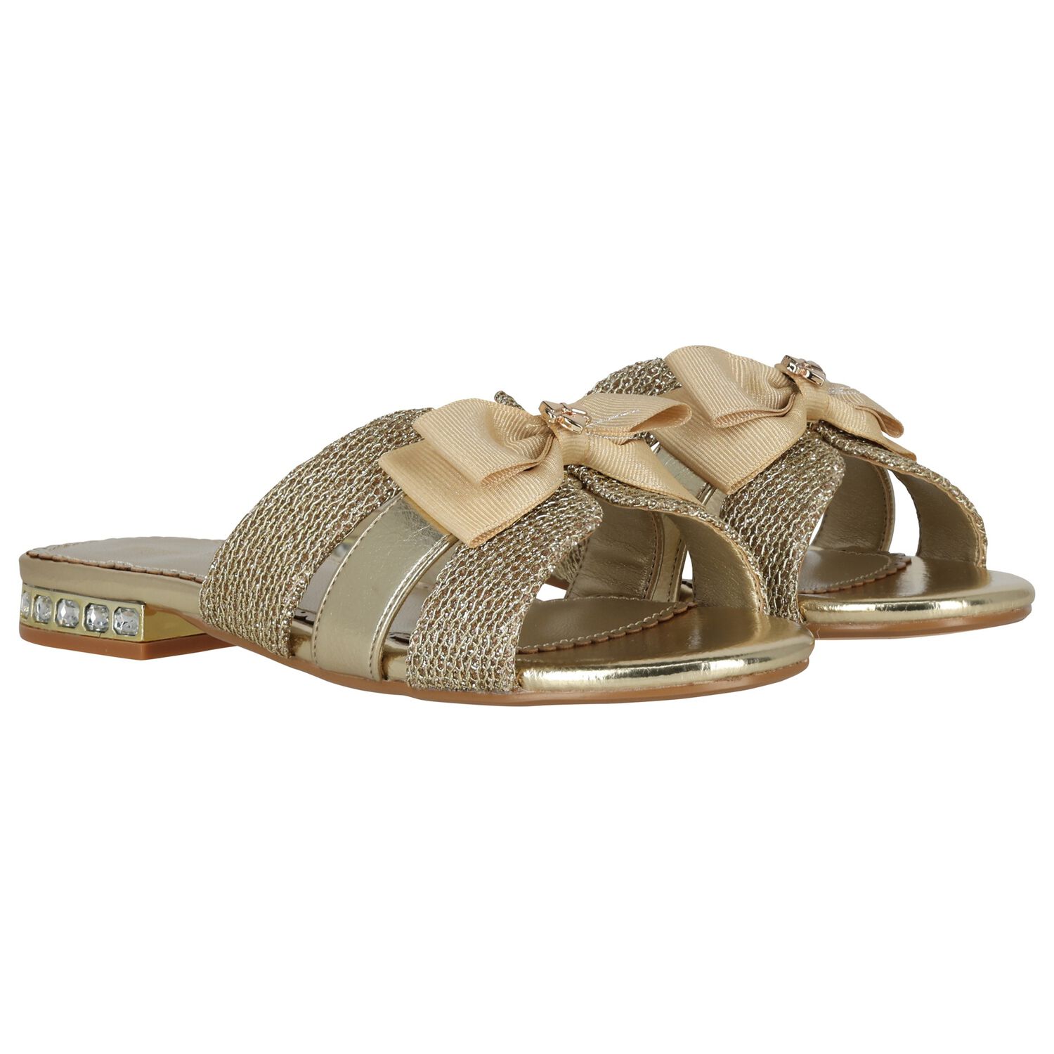 Girls Gold Embellished Sandals , 1, hi-res