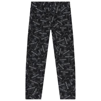 Girls Black & White Logo Leggings
