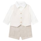 Baby Boys White & Beige Shorts Set, 3, hi-res