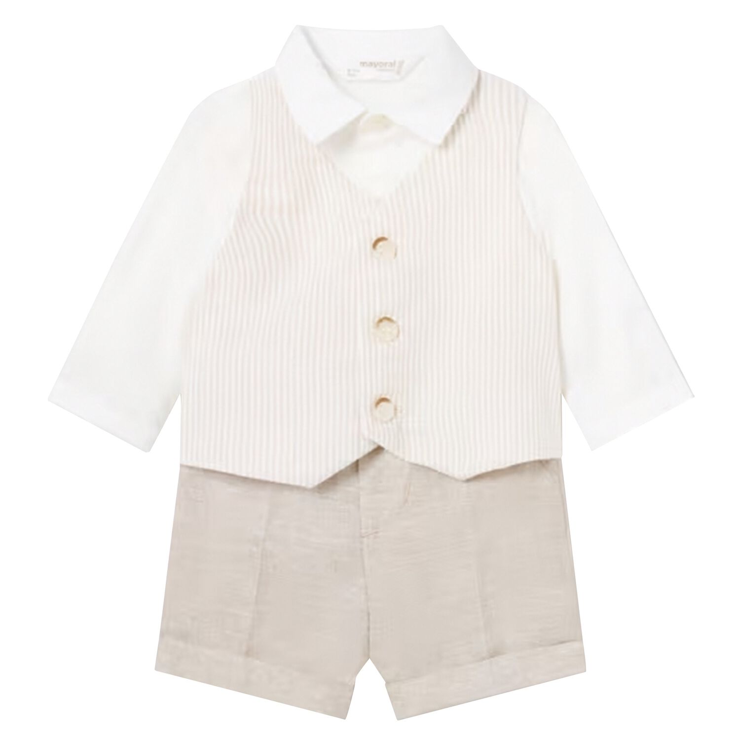 Baby Boys White & Beige Shorts Set, 3, hi-res