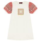 Girls Ivory Logo Dress, 2, hi-res