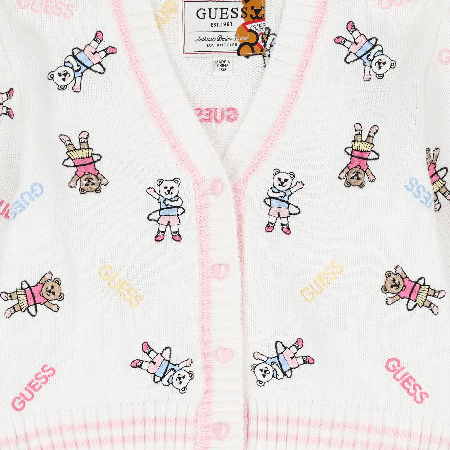 كارديجان بنات محيوك بالشعار باللون الأبيض, 1, hi-res