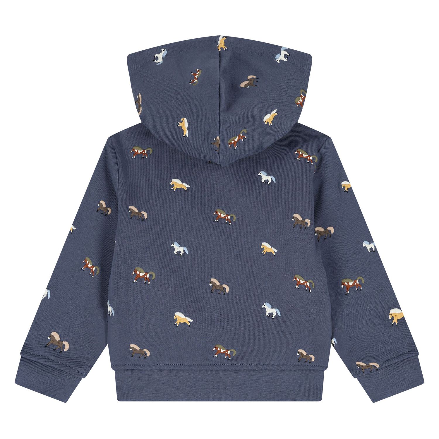 Younger Boys Navy Blue Horse Hooded Zip Up Top, 1, hi-res