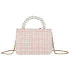 Girls Ivory & Pink Tweed Bow Bag, 1, hi-res