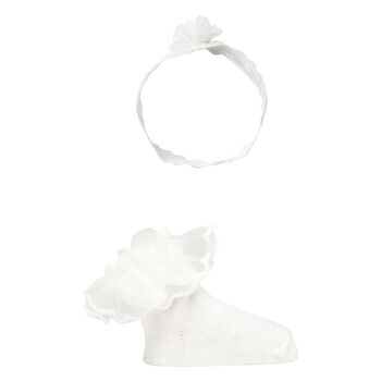 Baby Girls White Headband & Socks Set